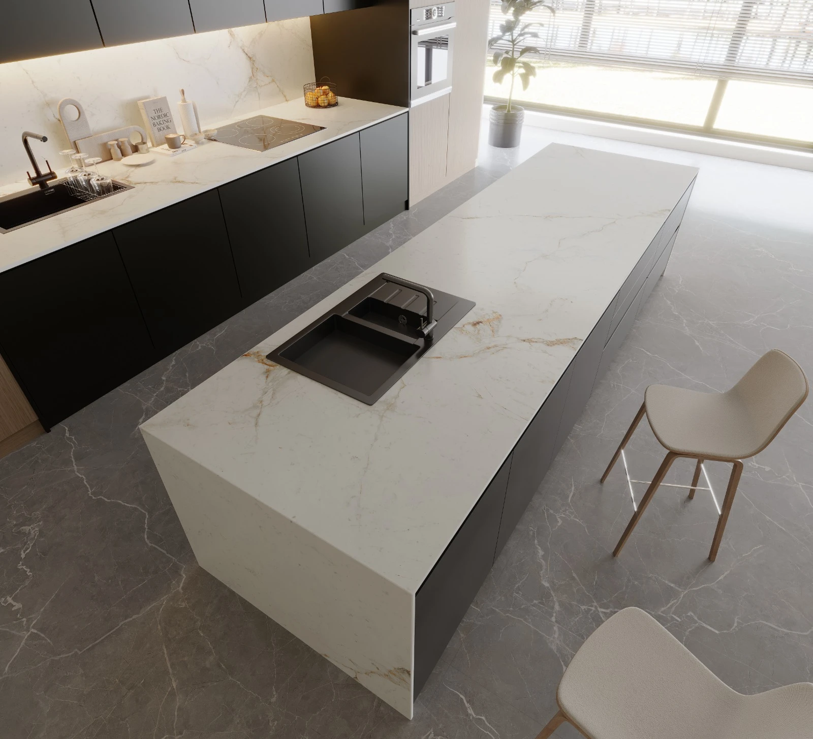 Marfil porcelain kitchen workspace