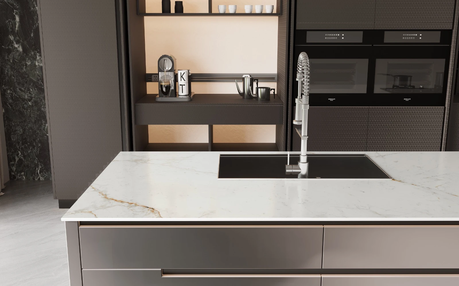 Marfil porcelain cooktop detail