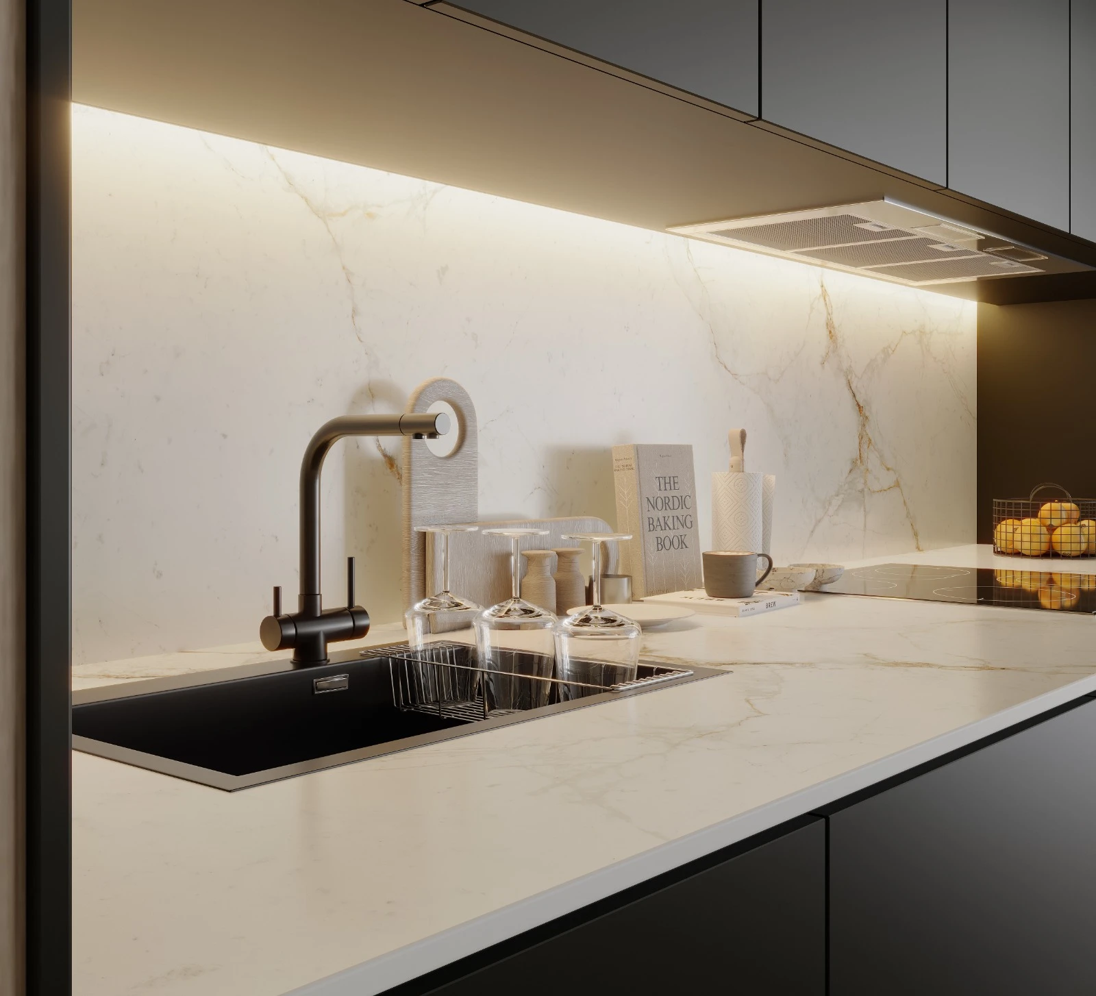 Marfil porcelain island and splashback